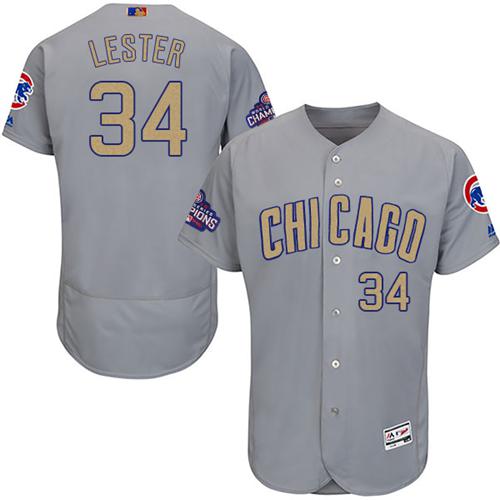 Cubs #34 Jon Lester Grey Flexbase Authentic Gold Program Stitched MLB Jersey